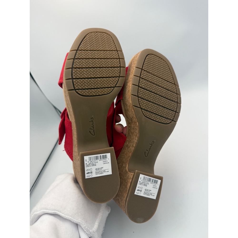Clarks Nerisa Grace Red Nubuck Leather Wedge Sandals Platform Slingback 8.5 M - Picture 5 of 6